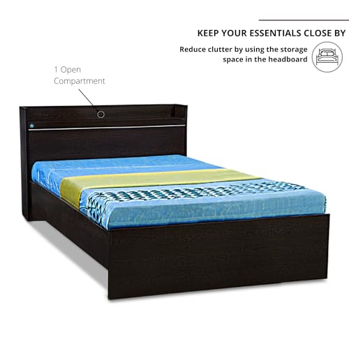 Image of DELITE KOM | 1 Year Warranty | Single Bed, Plum Engineered Wood Bed Without Box Storage & with Headboard Shelf Storage, Wooden Bed (83x37 Inches) | Installation Included | Color - Flowery Wenge