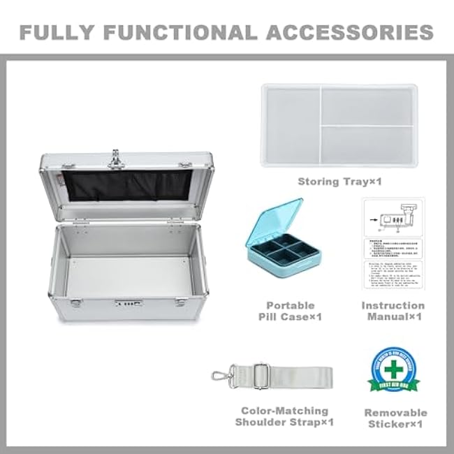 Storage Lock Box with Combination code, Lockable Medicine Storage Case, Empty First Aid Box, Security Lock Box, Multipurpose Lockbox for Home and Outdoor Use (Silver, X-Large)