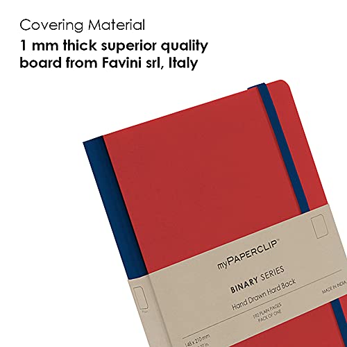 Image of myPAPERCLIP Binary Series Notebook, Section Thread Bound, Hand Drawn Hard Cover, A5 (148 x 210 mm, 5.83 x 8.27 in.), Plain, BSH192A5-P Red