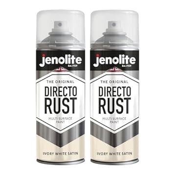 JENOLITE Directorust Spray Paint Satin Finish | IVORY WHITE | 2 x 400ml | Direct To Rust Spray Paint For Metal | All-In-One Multi Surface Paint for Metal, Wood, Plastic, Ceramic | RAL 1013