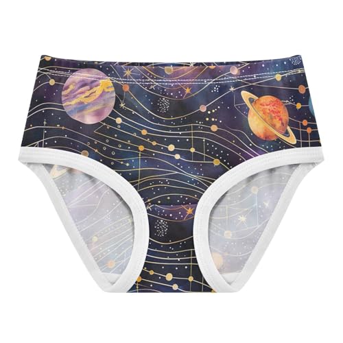 Toddler Panties, Galaxy Planet Purple Cotton Underwear Girls, 2T–8 Years