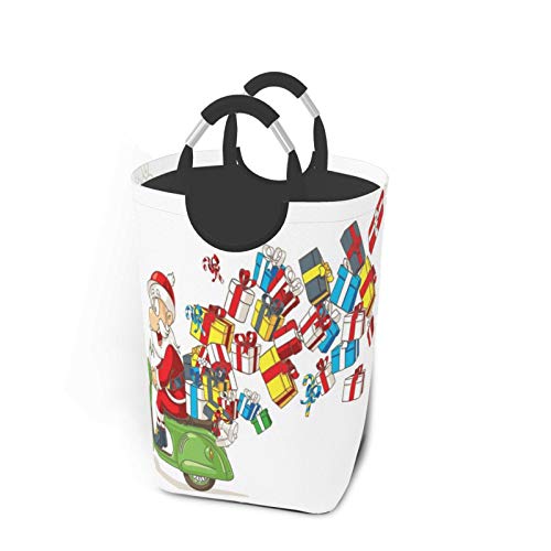 Wäschesack,Santa Speeding Scooter-Pakete drucken,Großer faltbarer Wäschekorb,zusammenklappbarer Wäschekorb,zusammenklappbarer