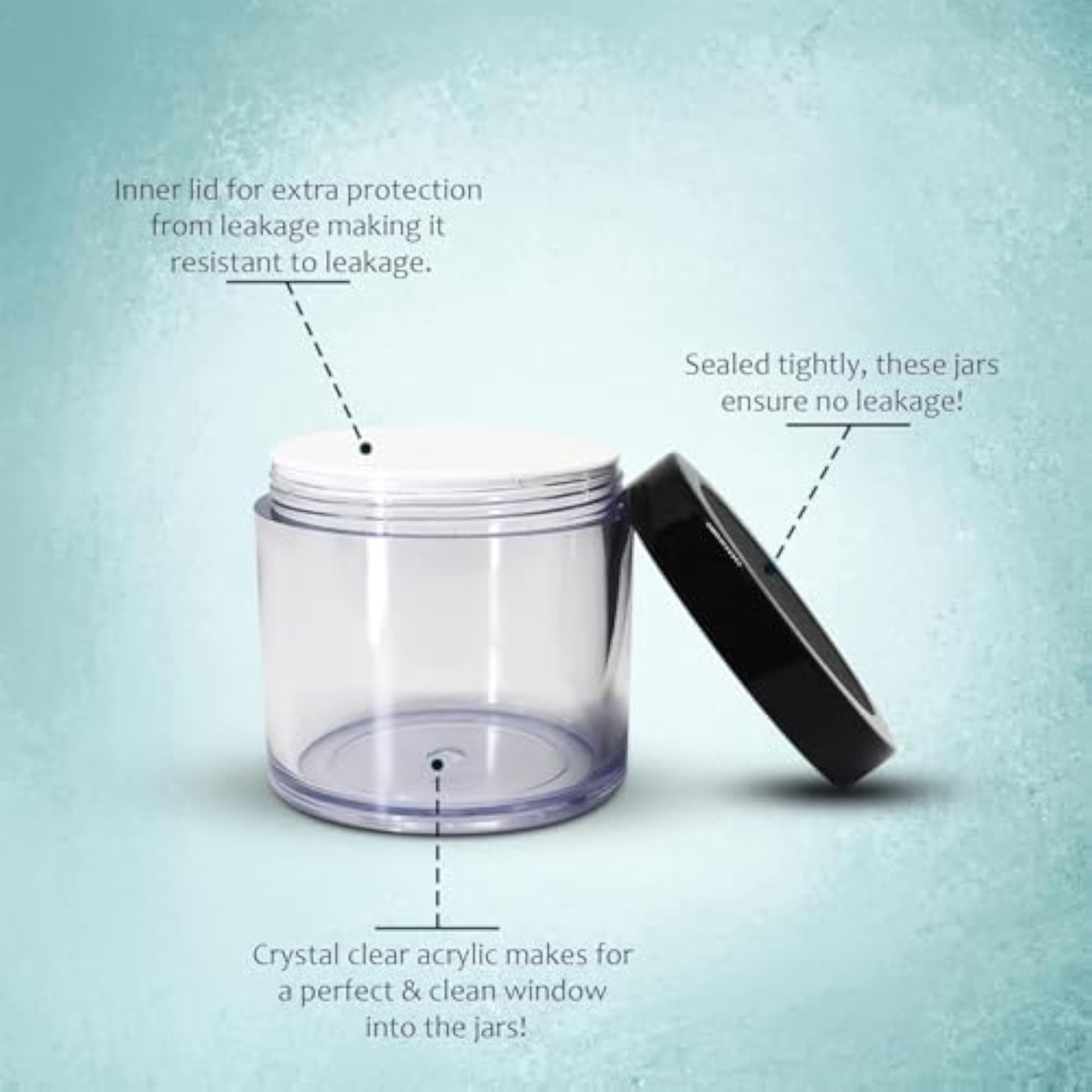 Clear Acrylic Jars with Black Outer Lid, Reusable Cosmetic Containers