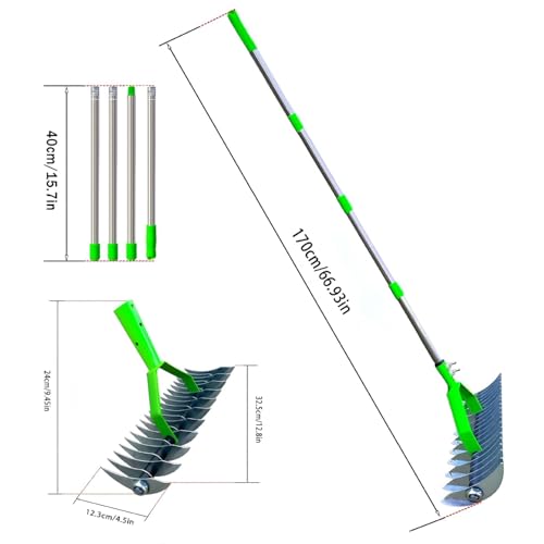 Lawn Aerator Scarifier with Handle - Manual Lawn Grass Soil Aeration Scarification, Dethatching Rake, Lawn Aerator Spikes Aerating Tool, for Lawn Care & Maintenance, Dead Leaves Removal (C, 1.7M) 2 Lawn Aerator Scarifier with Handle - Manual Lawn Grass Soil Aeration Scarification, Dethatching Rake, Lawn Aerator Spikes Aerating Tool, for Lawn Care & Maintenance, Dead Leaves Removal (C, 1.7M) - Image 2