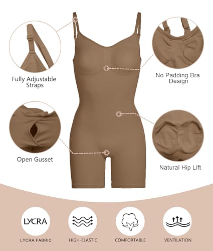 Image of SHAPERX Shapewear for Women Tummy Control Bodysuit Mid Thigh Body Shaper Shorts for a Lifted Look
