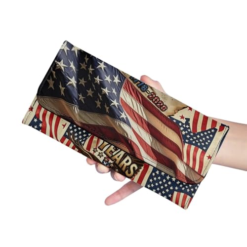 Image of AFPANQZ Womens Wallets Leather Trifold Multi Card Holder Slots Wallet, American 250th Pattern Elegant Clutch Phone Holder Trifold Purses Zip Coins Pocket, Buckle Closure Clutch