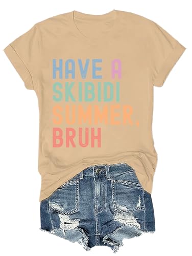 Have a Skibidi Summer Bruh Shirt Last Day of School Teacher Camiseta unisex con cuello en V, Caqui-1, XL