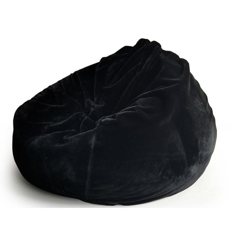 Pouf Géant Extra Moelleux Pour Salon - 70x80 Cm - Tissu Fausse Fourrure Doux (remplissage Non Inclus) - Noir