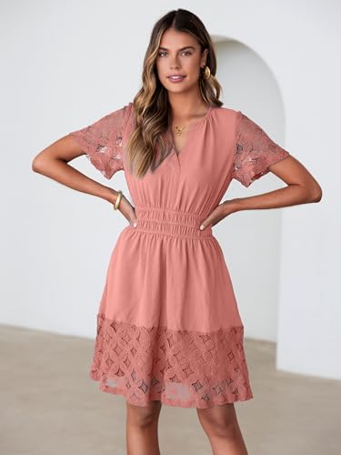 Image of Simplee Womens Boho Summer Dresses Casual Wedding Guest V Neck Short Sleeve Empire Waist A Line Tiered Mini Dress
