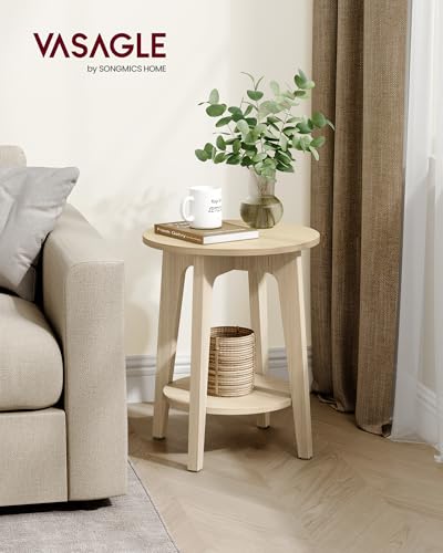 Image of VASAGLE Side Table, Small Round End Table with Lower Shelf, Nightstand for Small Spaces, Living Room, Bedroom, Natural Beige ULET283N01