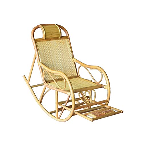 HTPOW-M Rattan Single Rocking Chair, Solid Wood Belt Cushion Telescopic Massage Pedal Seat Recliner 1120-YY (Color : Wood, Size : A)