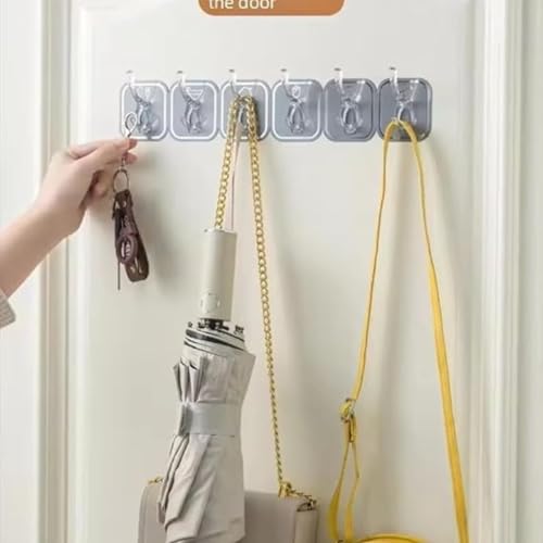 Image of Adhesive Wall Hooks Set | 18 Hook | Waterproof Oil Proof Foldable Self Adhesive Hooks | Reusable Invisible Organizer for Kitchen, Bathroom, Bedroom & Office - Multicolor