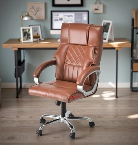 Image of GOYALSON Doctor Ortho Lumbar Support Spine Care High Back Office Executive Boss Black Revolving Chair | Made in India | ISO Certifed Company (Tan)