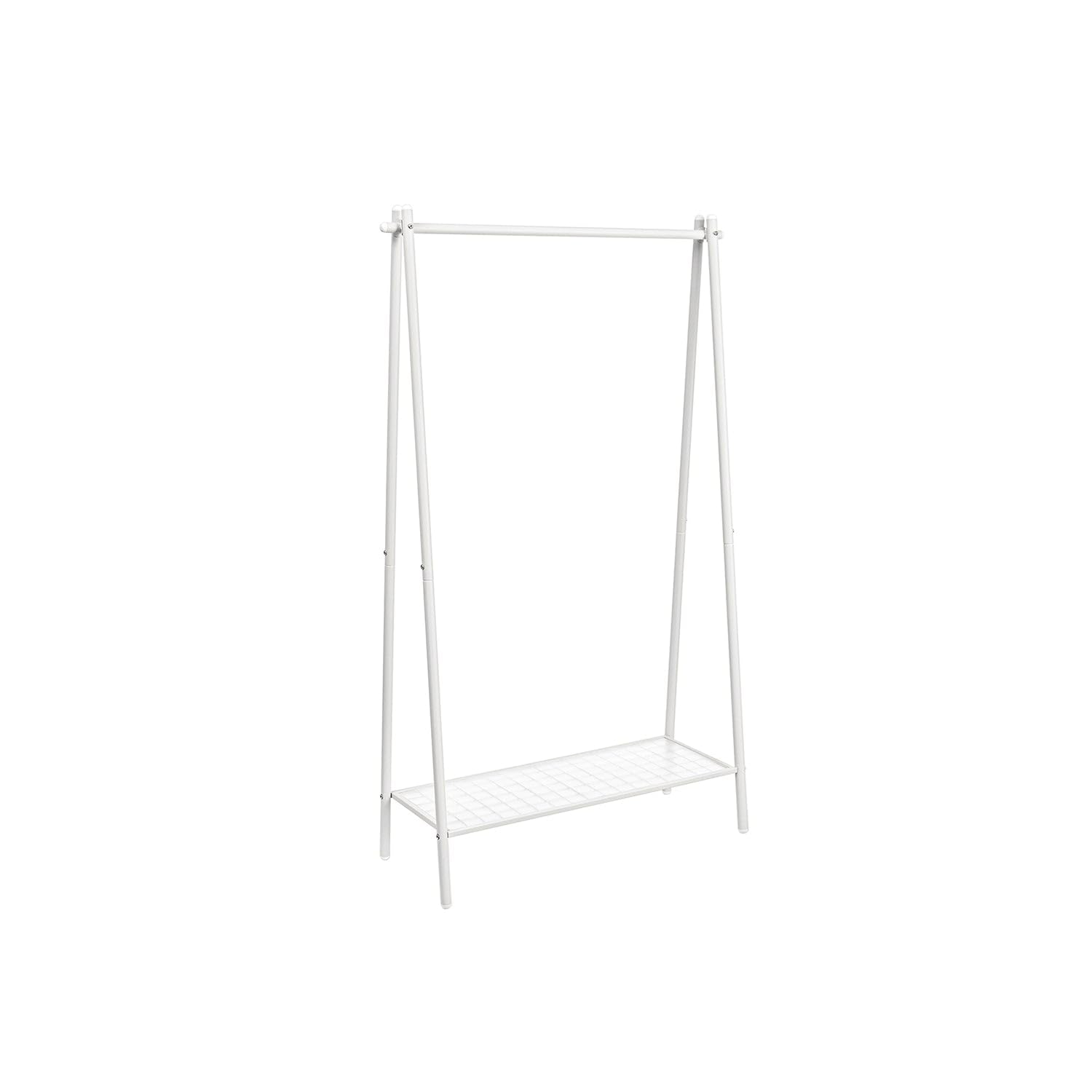 SONGMICS - Perchero para ropa, perchero, perchero, armario, marco de acero, con barra y estante, 33,​5 x 92,​5 x 153 cm, para dormitorio, vestuario, lavadero, blanco HSR023W01