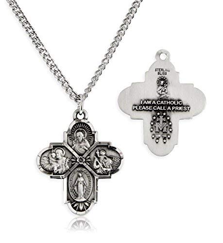 Heartland Sterling Silver 4 Way Cross Pendant for Men- Handcrafted in USA, Tarnish Resistant, Meaningful Catholic Necklace with Sacred Heart, St. Christopher, St. Joseph & Miraculous Medal– 24-Inch2