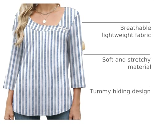 Image of LOMON Womens 3 /4 Length Sleeve T Shirts Asymmetrical Neck Tops Business Blouses for Women Fashion 2026