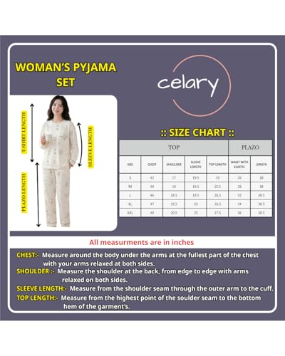 Image of Celary Women's Korean Night Suit Set | Round Neck Full Sleeve Top & Printed Ankle Length Pyjama | Skin-Friendly Fabric Soft Breathable Stretchable Loungewear | M to 2XL