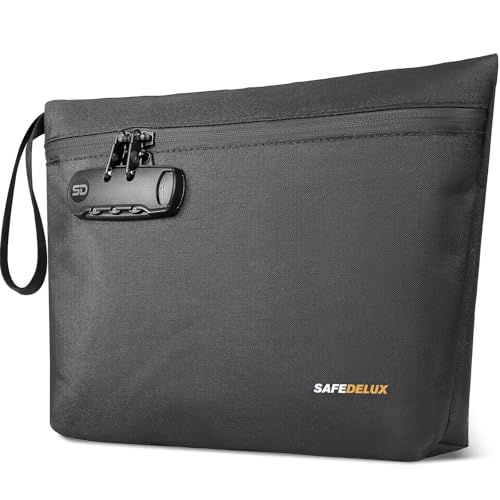 SafeDelux Smell Proof Bag, Odor Proof Bag with Combination Lock, Durable Smell Proof Container with Carbon Lining, Secure Odorless Travel Pouch for Home & On-the-Go (Black)