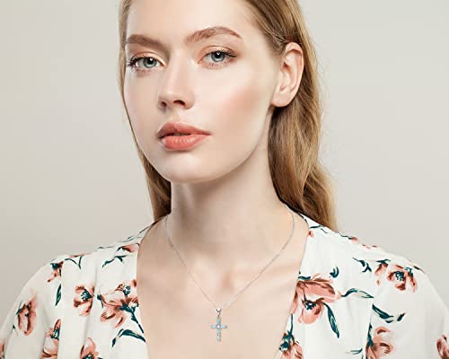 YUNKAI Cross Necklace for Women: Sterling Silver Opal/Blue Cubic Zirconia Pendant Dainty Faith Cross Necklace Jewelry Gifts for Her Mom Wife Birthday Christmas4
