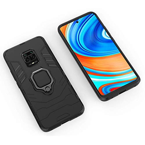 Image of Hybrid Armor Rugged Shell Back Case Cover 360 Rotating Holder Ring Grip Kickstand Metal Plate for Magnetic Cover for Mi Redmi Note 9 Pro /Redmi Note 9 Pro Max /Poco M2 Pro - Black