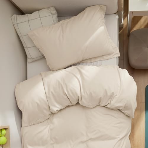 Image of Bedsure Twin /Twin XL Duvet Cover, Double Brushed Bedding Set, Light Beige | For Kids & Adults, 68 inchx90 inch Comforter Cover, Hotel Luxury, All Season, Breathable, Easy Care, Lightweight, Zipper Closure