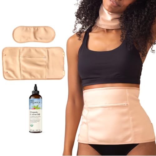 Image of Sky Organics 8 oz Castor Oil w /Wraps | Reusable Organic Castor Oil Pack to Boost Body's Wellness, Encourage Rest & Relaxation | Adjustable Elastic Straps Cotton Durable Easy to Use