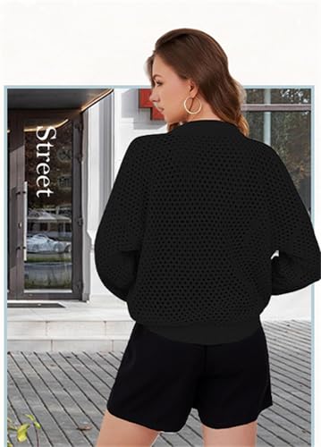 Women's Casual Hollow Knitwear Zipper Jacket, Womens Zip up Crochet Cardigan Sweater, Oversized Lightweight Jacket3