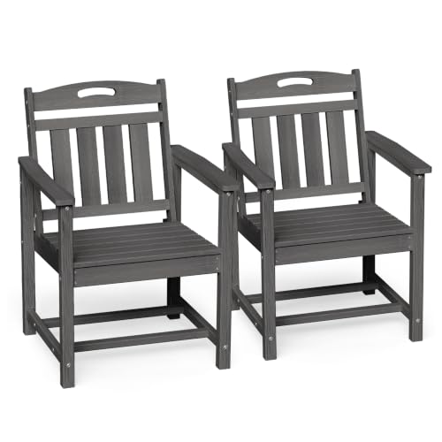 Image of Ciokea HDPE Outdoor Patio Dining Chairs Set of 2, All-Weather Porch Chair with Wide Seat, Durable Outdoor Furniture for Backyard, Garden, Lawn & Poolside, Grey