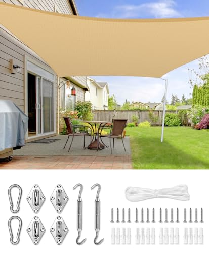 LOVE STORY Sonnensegel 3x3m mit Befestigung Set Rechteckige Sand Sonnenschutz HDPE-Stoff, Atmungsaktiv, Wasserdurchlässig，95% UV-Schutz für...