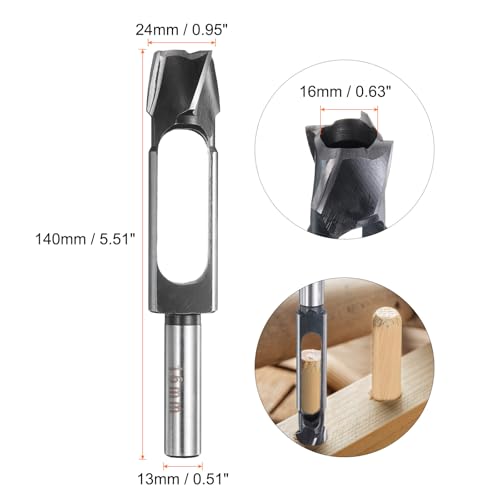 Image of HARFINGTON Wood Tenon Dowel Plug Cutter 16mm Metric Tenon Dowel Cutting Tools Drill Bit High Speed Steel Wood Plug Dowel Cutter with Round Shank for Woodworking Furniture Making