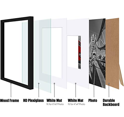 8X8 Picture Frames Black Solid Wood Display Pictures 6X6 Or 4X4 With Mat Or 8X8 Without Mat - 8X8 Inch Square Photo Frames With 2 Mats Multi Photo Frames Collage For Wall Or Tabletop Mount, Set Of 4 #TOP5