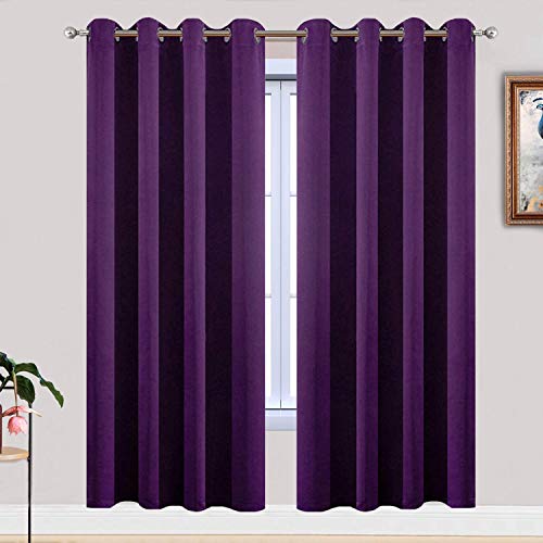 Yakamok Purple Blackout Curtains for Bedroom, Grommet Thermal Insulated Room Darkening Blackout Drapes for Living Room, 2 Panels,52W x 72L Inch