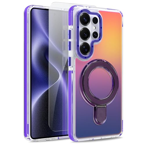 Image of Magnetic for Samsung Galaxy S26 Ultra Case with Stand [Compatible with Magsafe] [Cute Fluorescent Design] [1 Screen Protector] Slim Translucent Matte Case for Galaxy S26 Ultra 6.9 inch, Purple