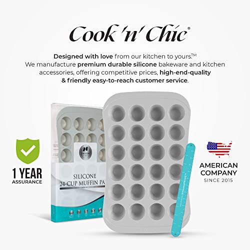 Silicone Muffin Pan - Non-Stick Oven Dish - Professional Baking Mould - Multi-Purpose Cupcakes Tart Shells Mini Cheesecakes - Bpa Free - Dishwasher Freezer Safe - Quick Release (24-Cup) By Cook'n'chic #TOP5