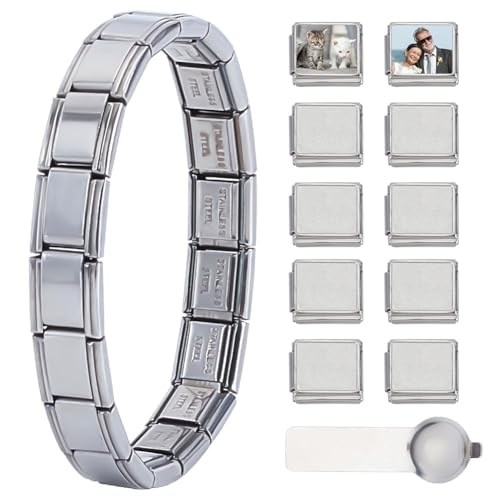 Juego de pulseras de eslabones ajustables con foto estilo italiano para mujer