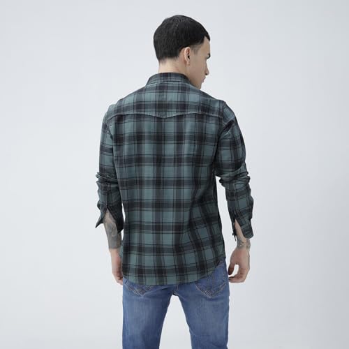 Image of BASICS 100% Cotton Checked Shirt for Men | Slim Fit | Everyday Smart Casual Wear | Full Sleeve