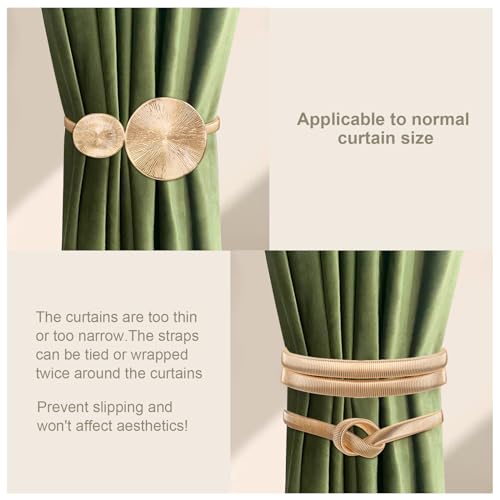 Minicoco Curtain Tie Backs 2 Pack Gold Curtain Tie Backs for Home Office Room Decor Minimalist Style Metal Springs Curtain Holdbacks(Golden Disk) - Image 3