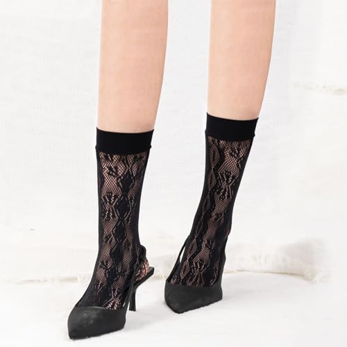 Image of Women's Lace Socks Ankle Socks Bow Short Socks Mesh Crew Socks High Elastane Knee High Stockings for Women Girls
