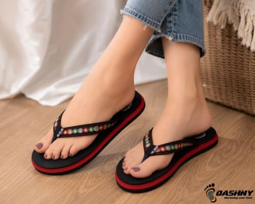 Image of Dashny Women's Comfortable Flip Flops | Soft Cushioned Footbed | Lightweight Anti-Skid Sole | Embroidered Toe Post Slippers | Comfortable Indoor & Outdoor Footwear