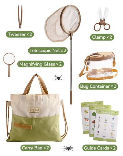 ROBUD Dual Kids Explorer Kit, Bug Catcher Kit with Bags Kit, Green Outdoor Exploration Set for Camping, Montessroi Toy for Kids Coming Closer to Nature,WRP29