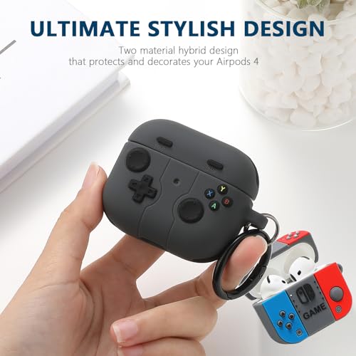 Image of [2Pack] Gedicht for Apple Airpods 4th Generation Case Cover(2024), Cute Cartoon Game Consoles Controller Soft Silicone Protective Cases for Airpods 4 Case with Keychain for Women Men,Blue+Black B