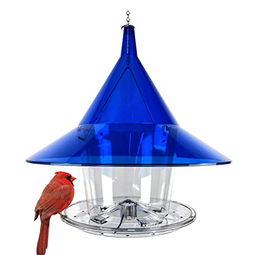 SKY CAFE - Squirrel Proof Wild Bird Feeder for Outside - Large, 17 in. Diameter, 1.5 Gallon Seed Capacity - Made in USA by Arundale (Sapphire Blue)