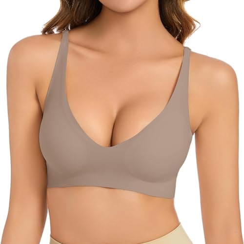 Soporte para garganta para mujer, sujetadores sin armadura, encaje para entrenamiento físico, yoga para mujer, elástico, no acolchado sin armadura, soporte para garganta, cierre delantero, Gris