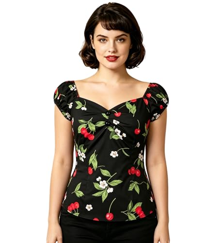 Image of YARN & INK Women's Rockabilly Tops 1950s Pinup Shirt Casual Off Shoulder Vintage Blouse