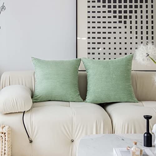 Demetex Sage 26X26 Pillow Covers Summer Decorations Corduroy Pillow Cover Set Of 2 Striped Square Decorative Euro Shams For Bed Couch Bench Sofa, 26 X 26 Inch, Green #TOP5