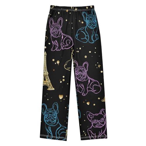 ZZXXB Funny Bulldog Eiffel Tower Boys Long Pants Soft Trousers Elastic Waist Kids Lounge Bottoms with Pockets S-XL