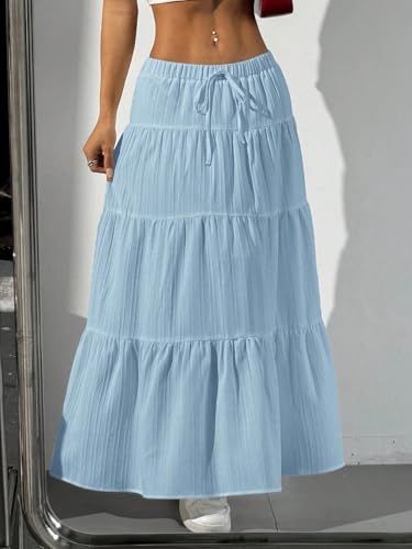 Solid Color Front Tie Ruched A-Line Skirt Casual Daily Wear 2025 Fashion Skirts for Women3
