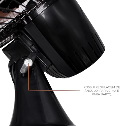 Ventilador De Parede Forte Turbo 75w Preto Com 5 Pás Dourado