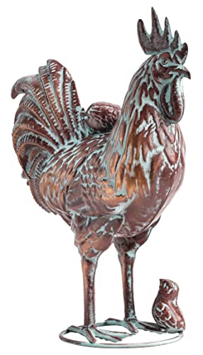 Garden Rooster Statues Decor 157×188 Antique Copper Outdoor Chicken Sculptures Metal Yard Art Figurines Creative Rooster Chicks Ornaments for Home Kitchen Patio Farm