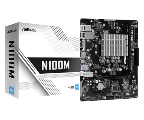 Image of ASRock N100M Micro-ATX Motherboard, Intel Quad-Core N100 Processor (up to 3.4 GHz), DDR4, PCIe 3.0, USB 3.2 Gen2 Type-C, Gigabit LAN